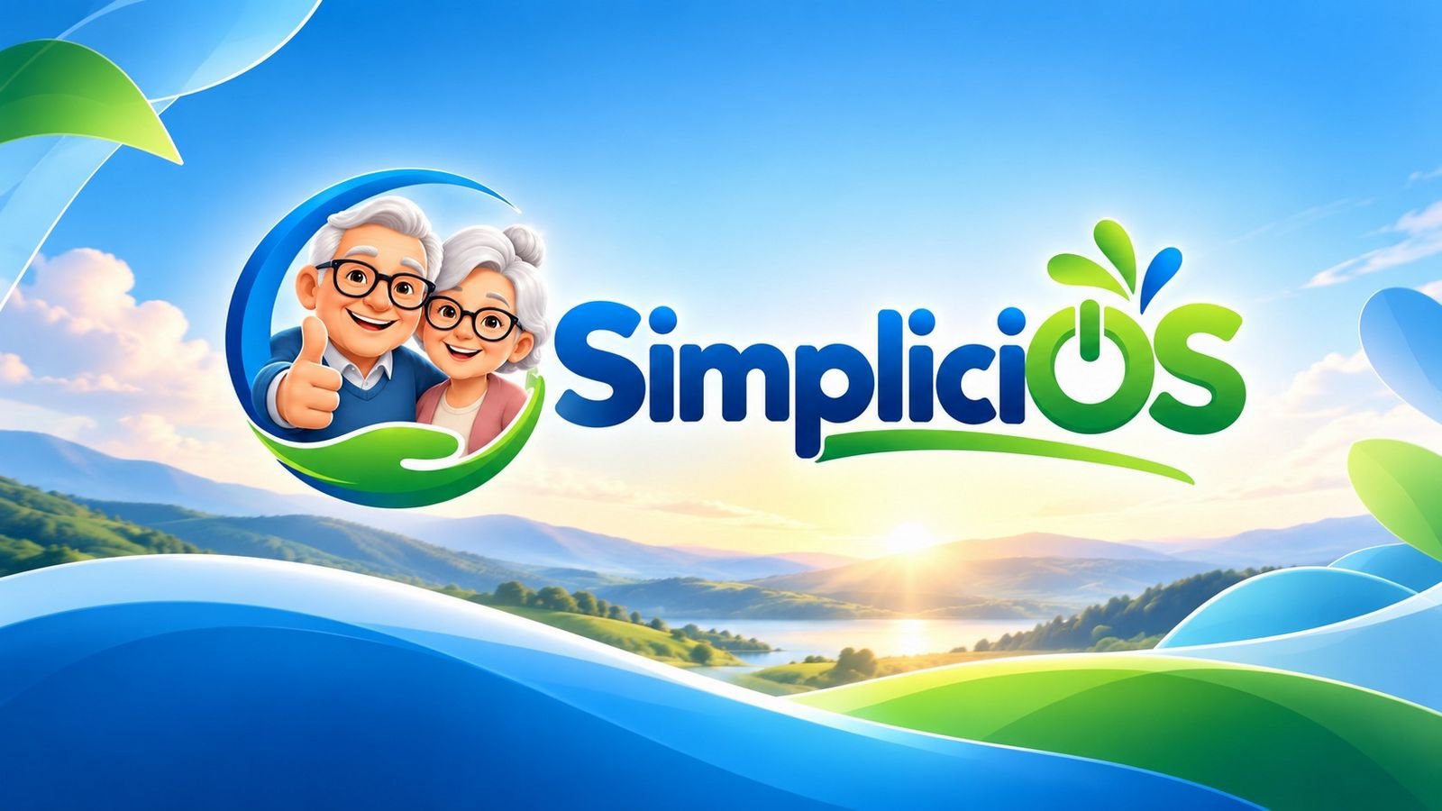 Le logo SimpliciOS : un couple de personnes âgées souriantes devant un paysage ensoleillé.