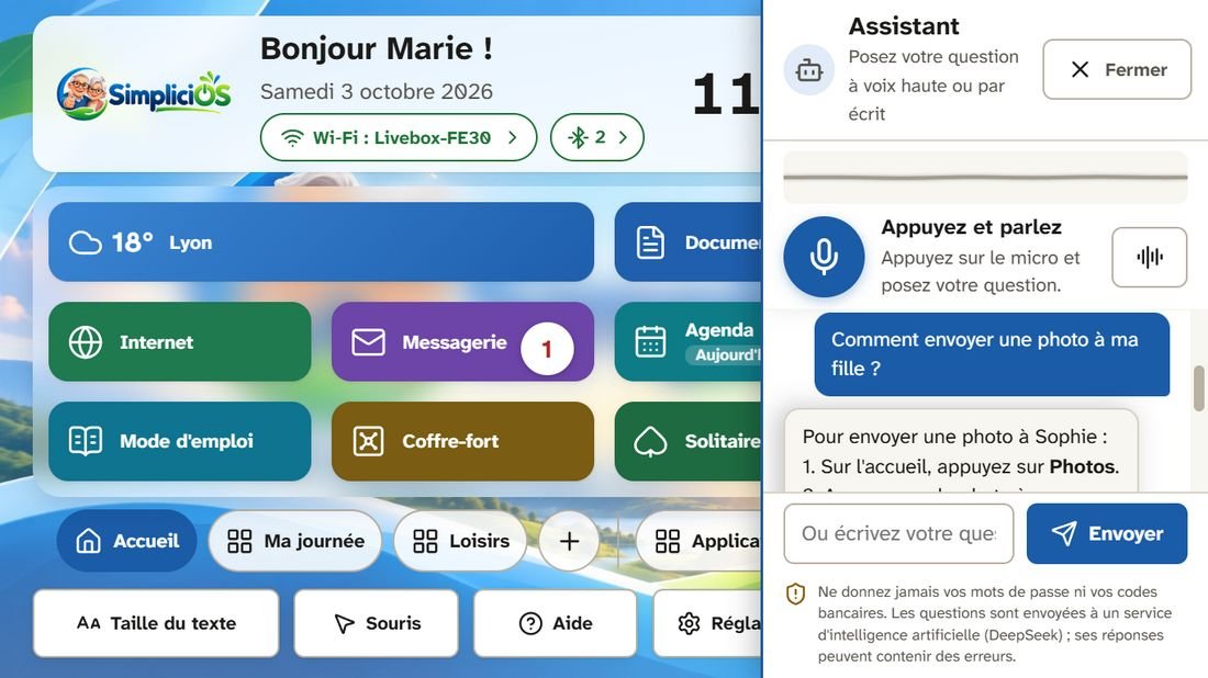 L'assistant répond par écrit et à voix haute, à côté de l'accueil.